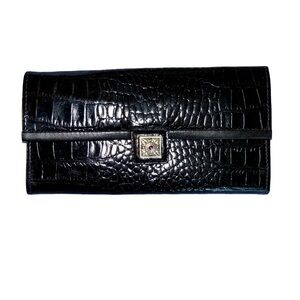 Brighton Leather Black Wallet w/ Purple Charm